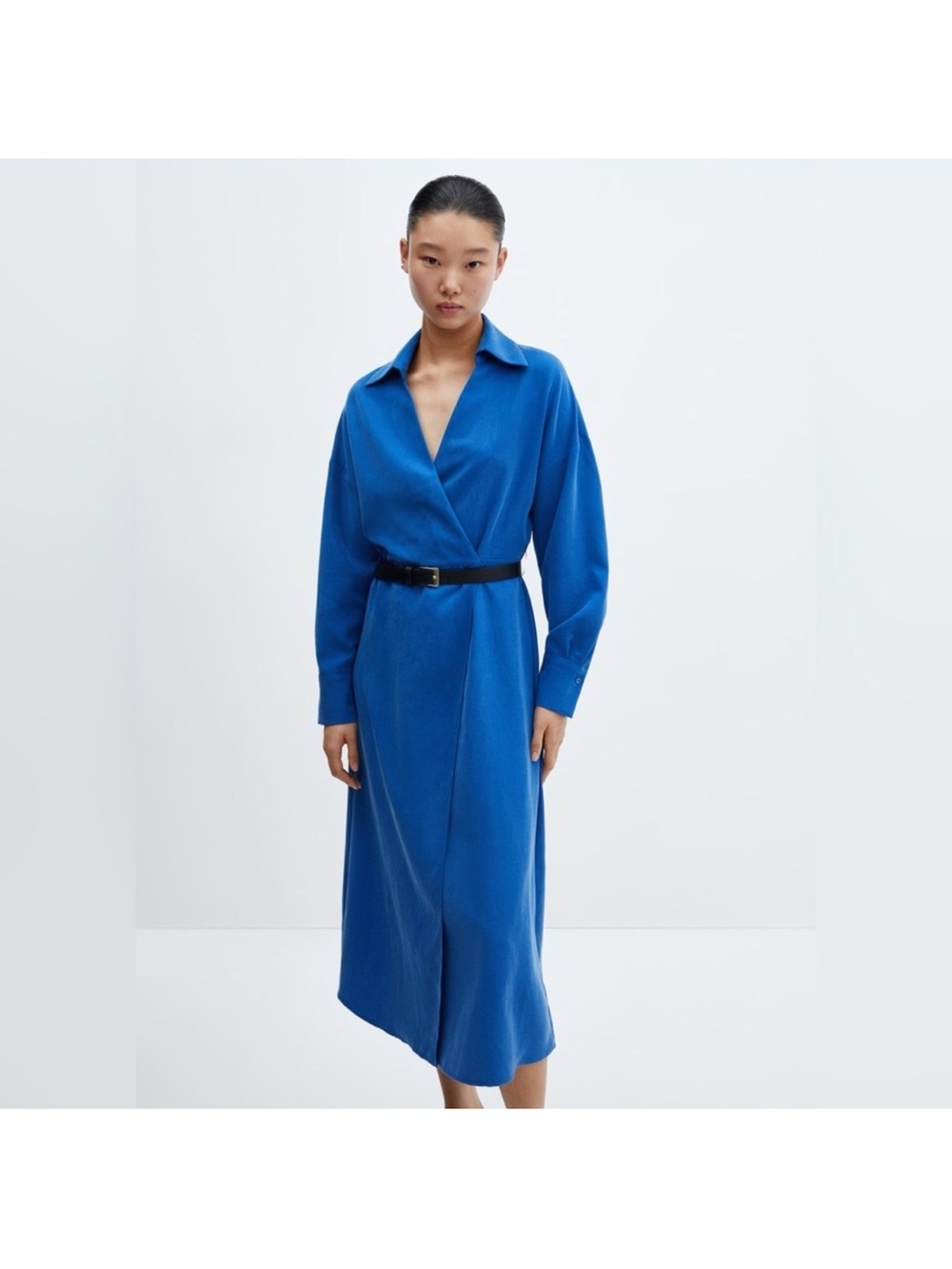 Mango Cobalt Blue Belted Shirt Dress